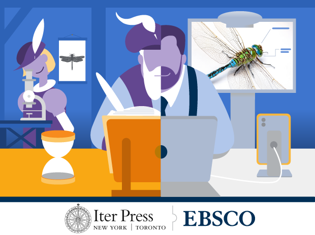 split image of a renaissance classroom and a modern classroom