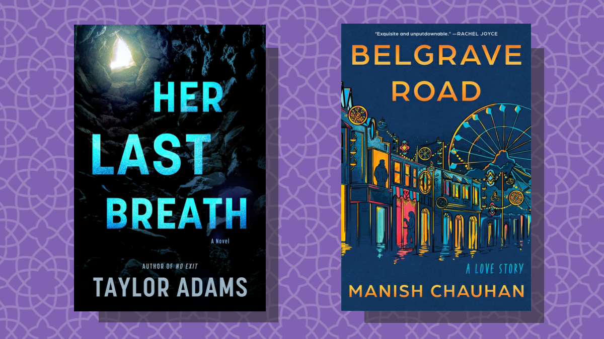 Image of two book covers: Her Last Breath by Taylor Adams and Belgrave Road by Manish Chauhan