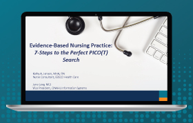 Screenshot of Evidence Based Nursing Practice 7 Steps to the Perfect PICOT Search BSCO Webinar in laptop