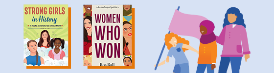 Covers of recommended books and magazines for Women's History Month