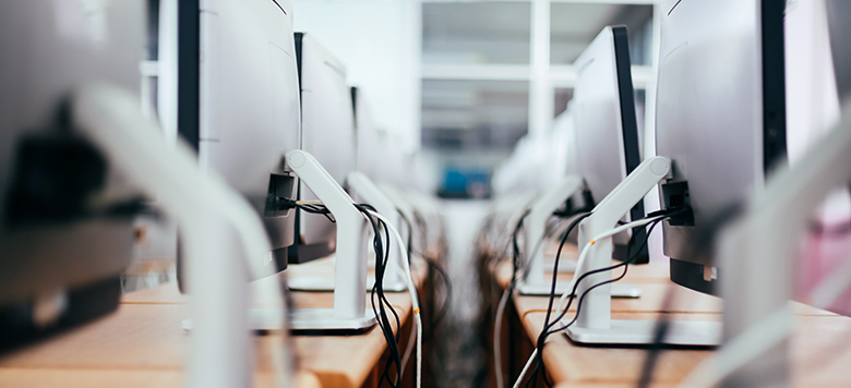 row of computers in library