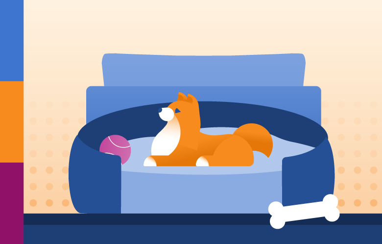 Illustration of Pomeranian in dog bed