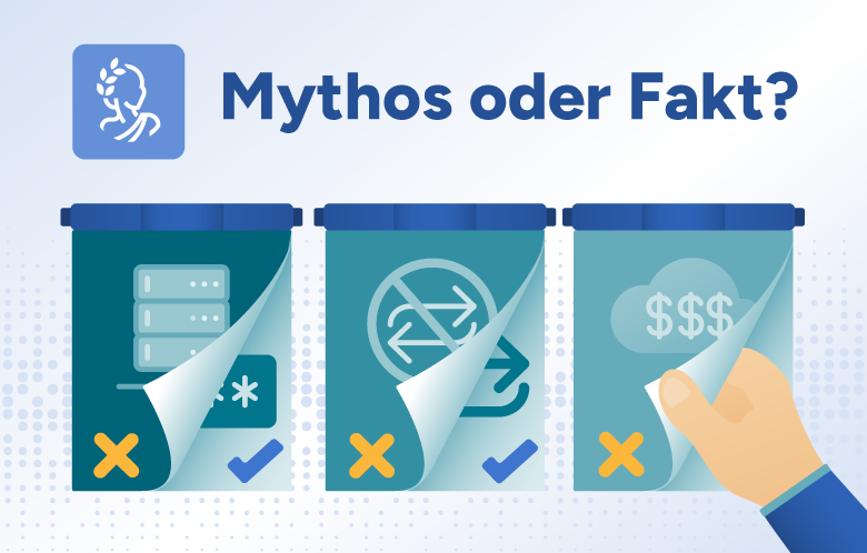 German Illustration of OpenAthens "Myth or Truth?" display board with different icons revealed