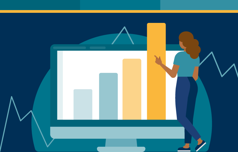 an illustration of a business student using a bar chart