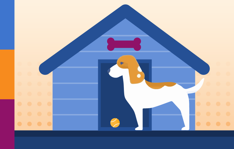 Illustration of Beagle in front of dog house