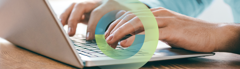 hands on a laptop with AI texture