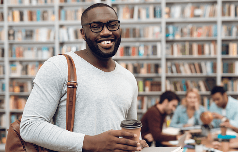 a business student in the library