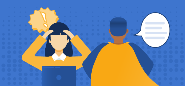 student talking to superhero