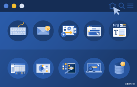 Illustration of 10 icons related to computer literacy