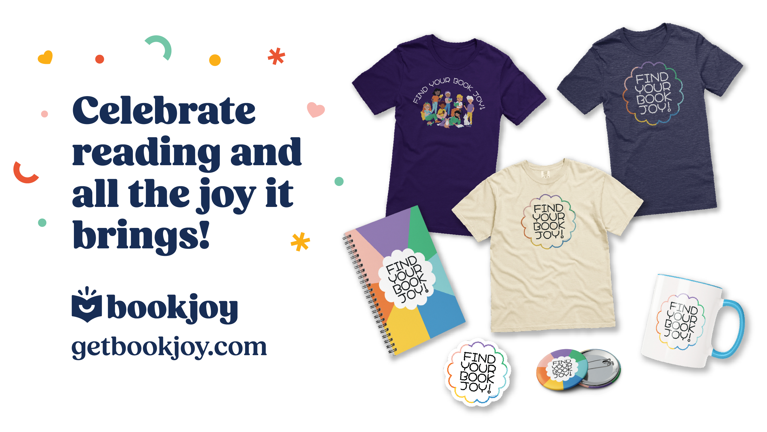 Book Joy promotional image showing Find Your Book Joy merchandise
