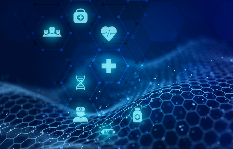 Futuristic AI technology with health icons