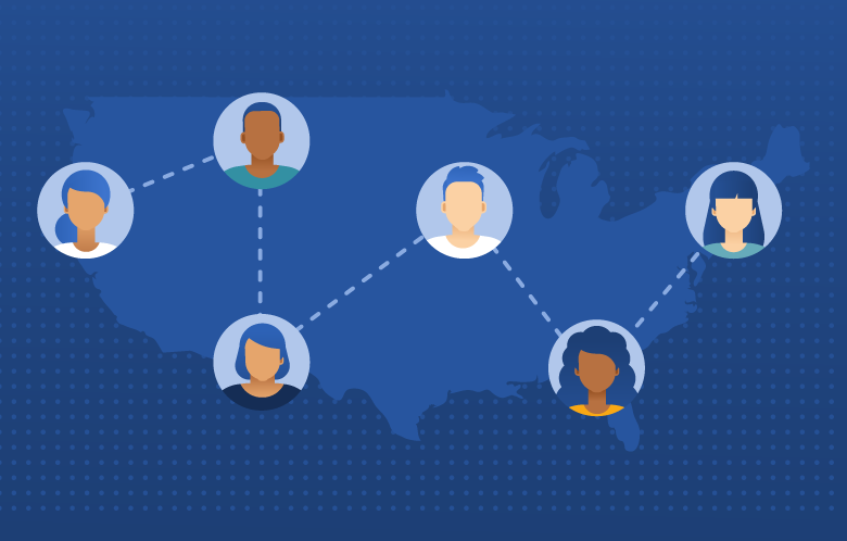 people connected across a map of the U.S.