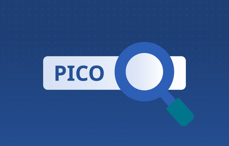 PICO Search bar with magnifying glass over a blue background