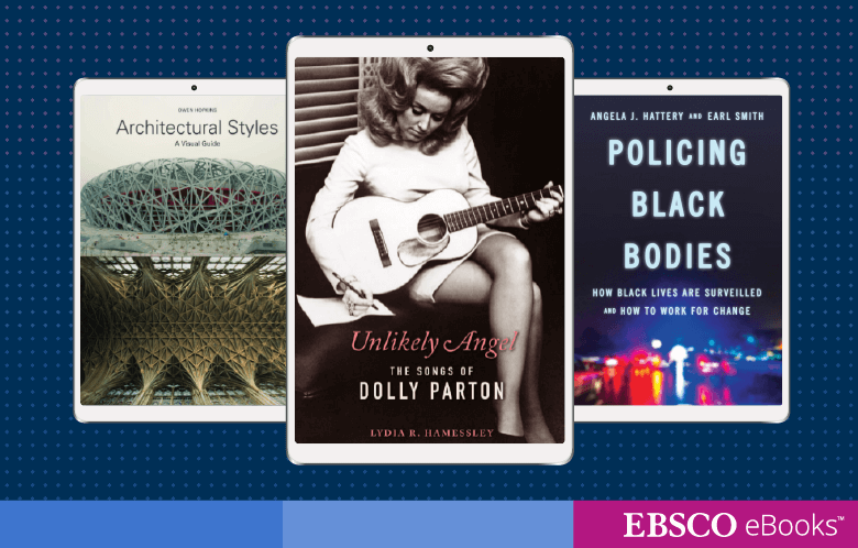 three book covers Architectural Styles, Unlikey Angel, and Policing Black Bodies