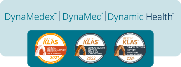 DynaMedex, DynaMed. and Dynamic Health logos and the 2021 and 2022 best in Klas logo