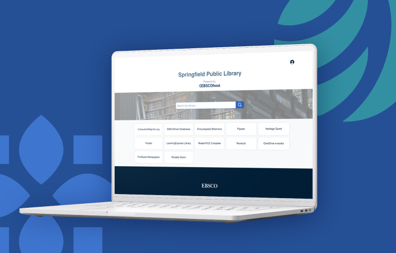A laptop displaying an example EBSCOhost web layer