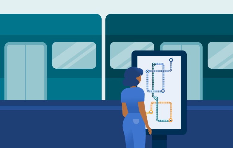 An illustration of a person reading a train map