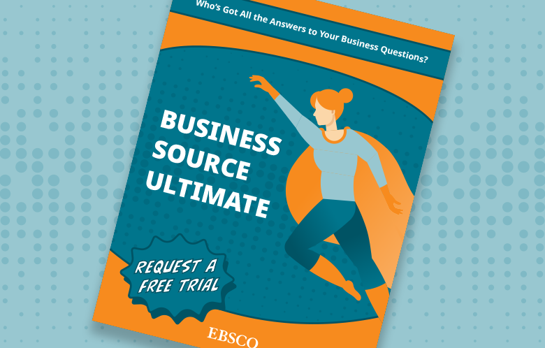 Cover of a comic-book style guide about Business Source Ultimate database