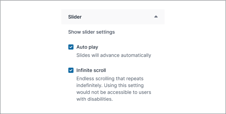 Stacks accessibility slider settings screenshot