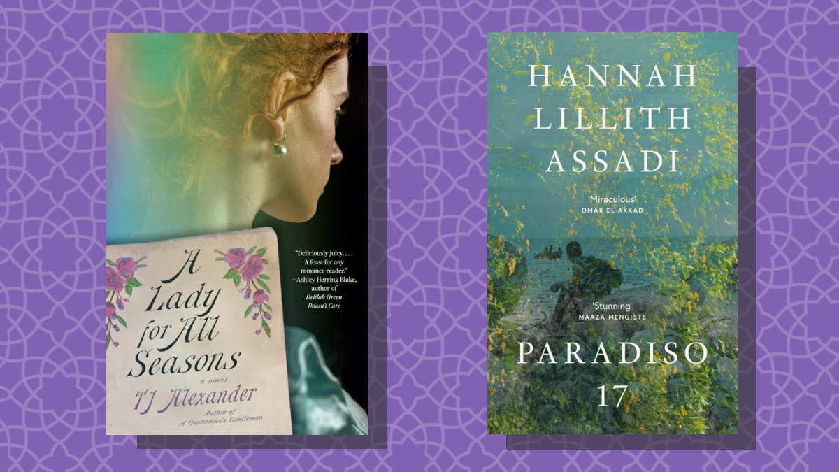 Two book covers: A Lady for All Seasons by T.J. Alexander and Paradiso 17 by Hannah Lillith Assadi 