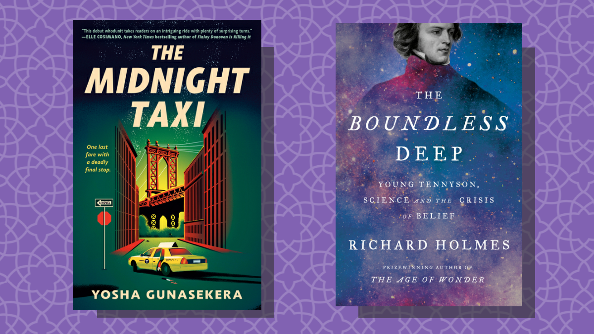 Image of two book covers: The Midnight Taxi by Yosha Gunasekera and The Boundless Deep by Richard Holmes