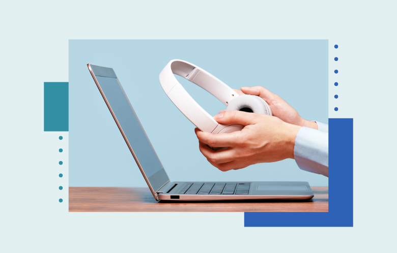 Laptop with headphones and a pattern