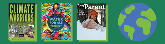 Three covers of eco-friendly digital reading picks for Earth Day